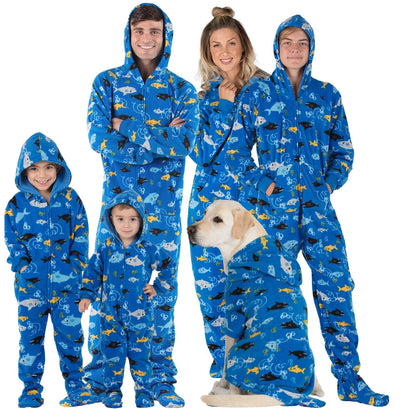 Family Matching Shark Frenzy Hoodie Fleece Onesie