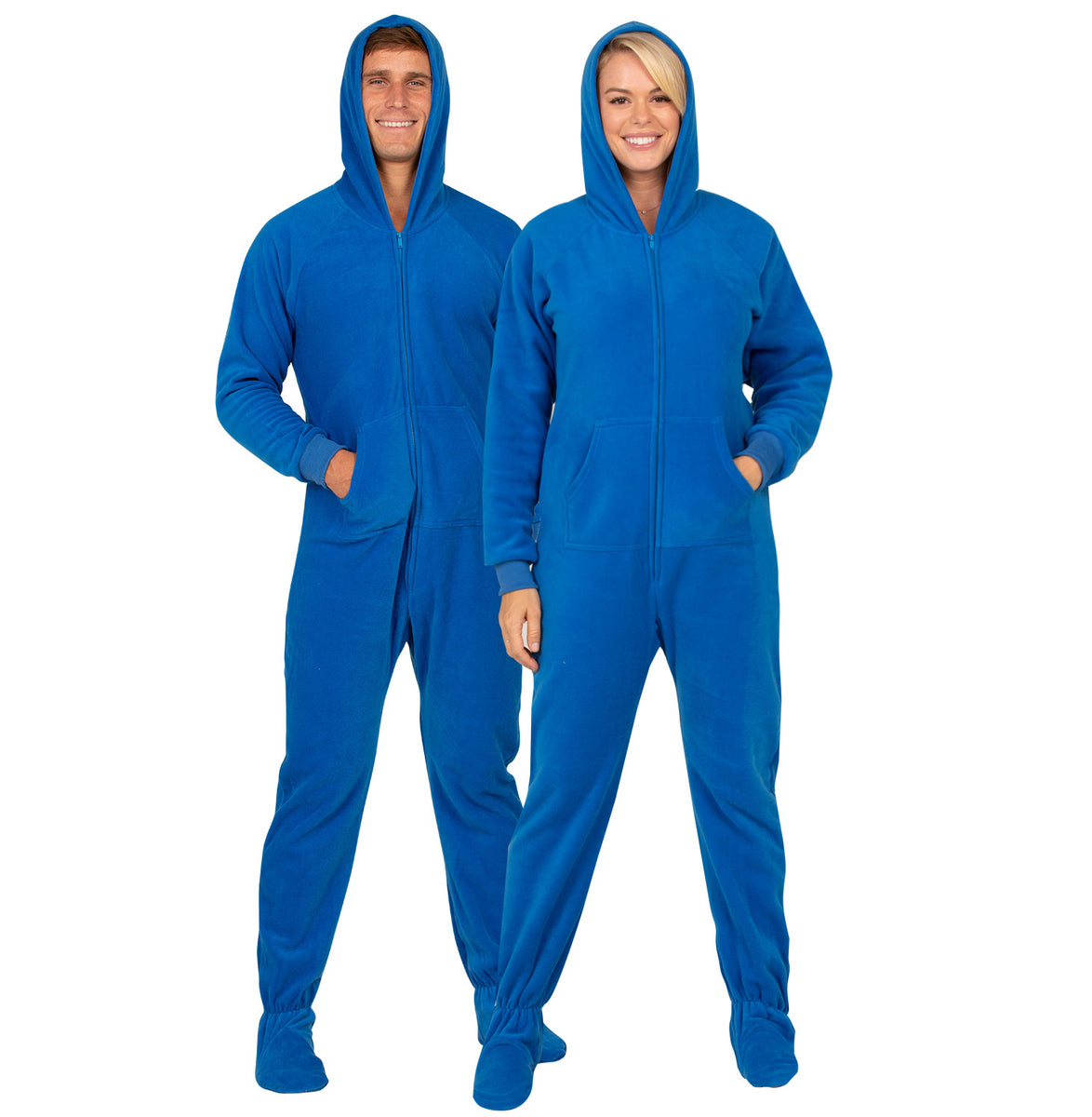 Brilliant Blue Family Matching Hoodie Footed Pajamas Onesies