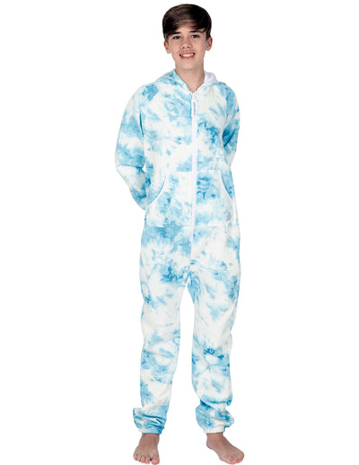 Tie Dye Blue Kids Footless Hoodie Onesie