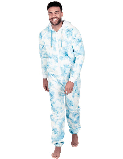 Tie Dye Blue Adult Footless Hoodie Onesie