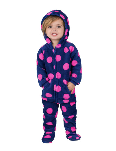 Navy Pink Polka Infant Hoodie Chenille Onesie