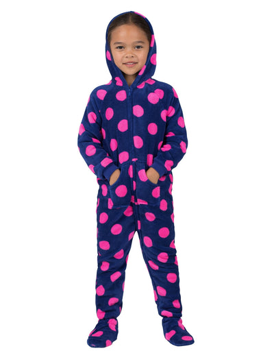 Navy Pink Polka Toddler Hoodie Chenille Onesie