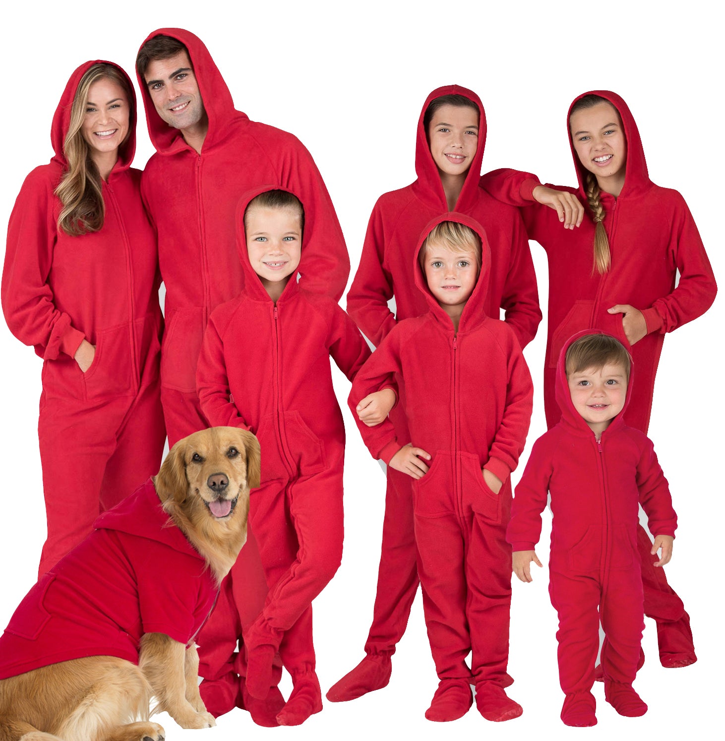 Family Matching Bright Red Hoodie Fleece Onesie