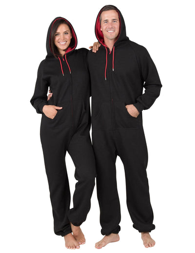 Black & Red Adult Footless Hoodie Onesie