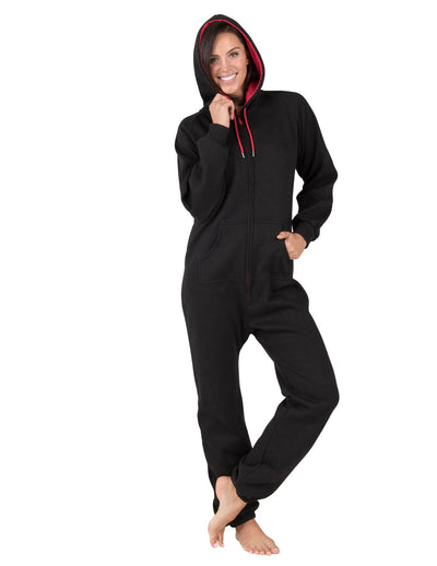 Black & Red Adult Footless Hoodie Onesie