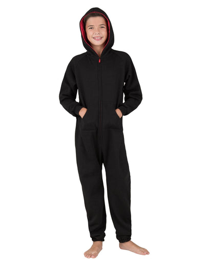 Black & Red Kids Footless Hoodie Onesie