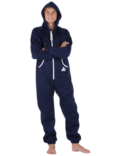 Navy Blue Kids Footless Hoodie Onesie