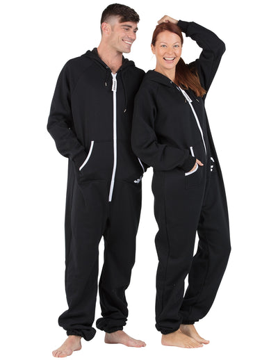 Black and White Adult Footless Hoodie Onesie