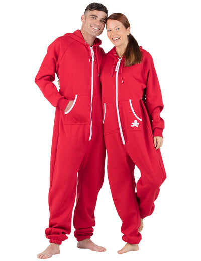 Red & White Adult Footless Hoodie Onesie