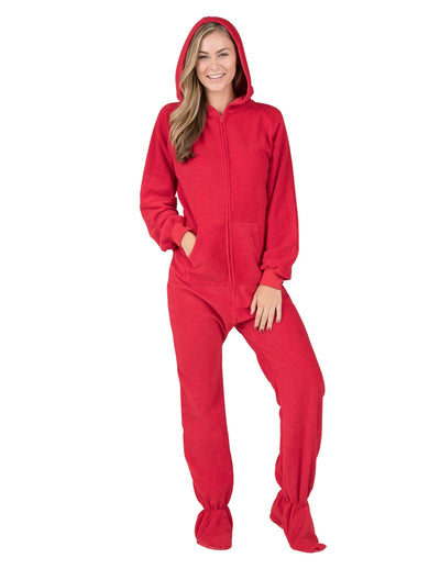 Bright Red Adult Hoodie Fleece Onesie