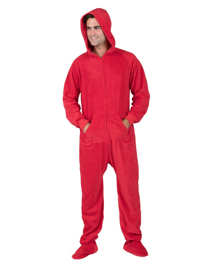 Bright Red Adult Hoodie Fleece Onesie