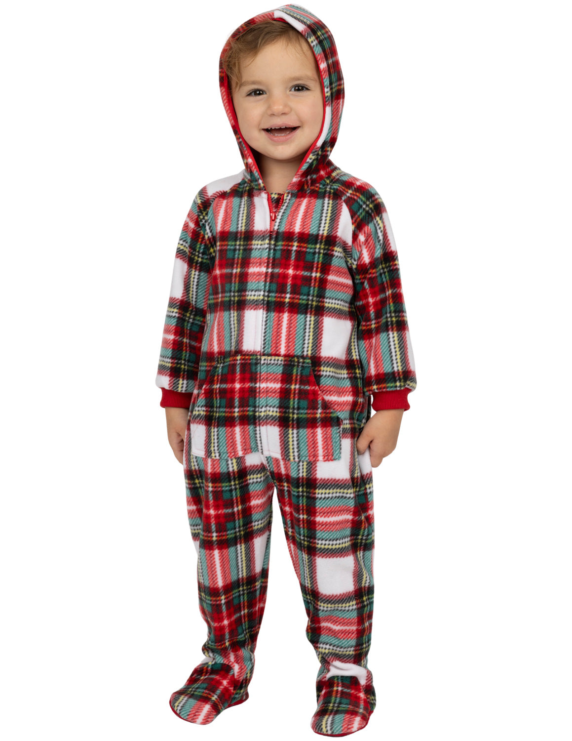 Festive Plaid Infant Hoodie Fleece Onesie