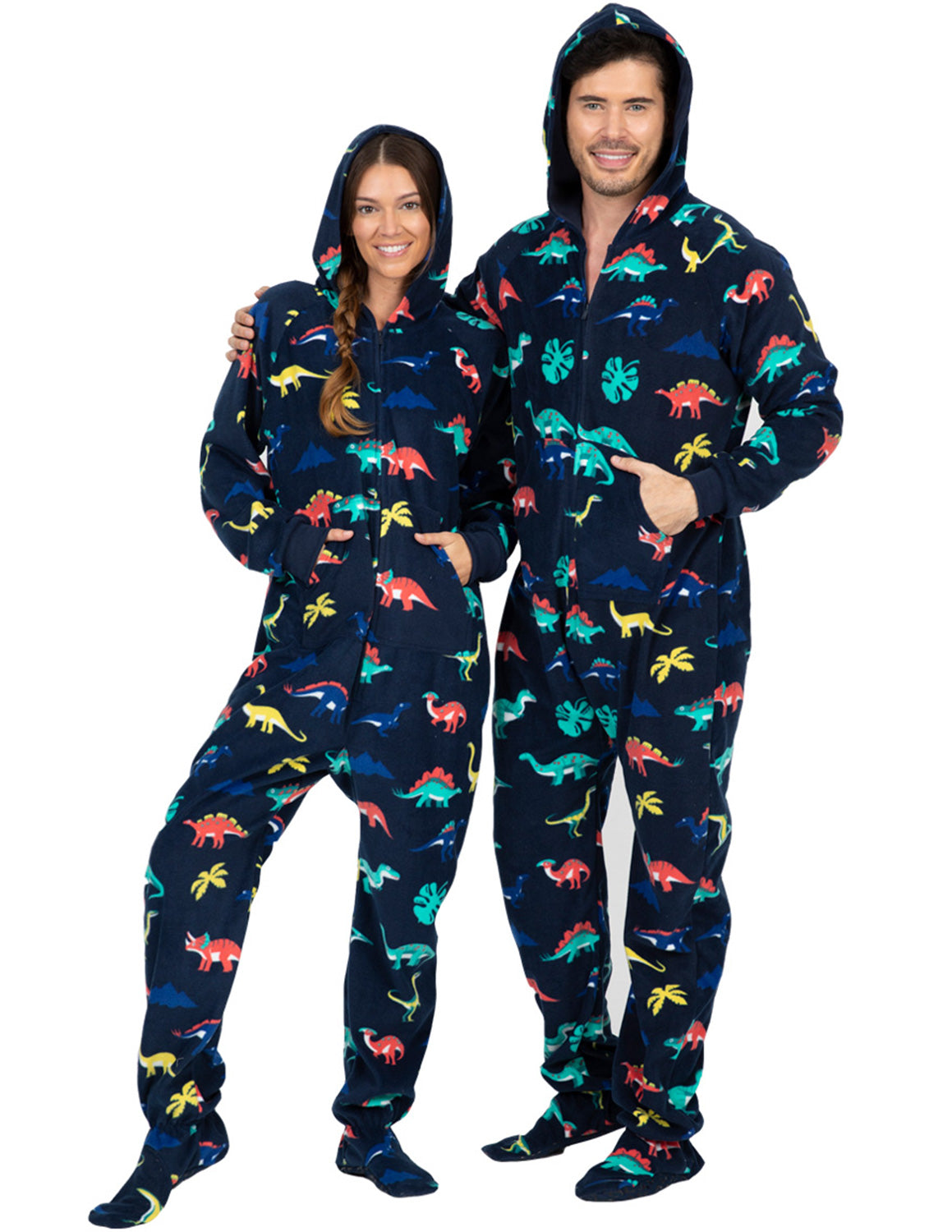 Dinosaur Hoodie Pajamas For Couples - BigBeryl