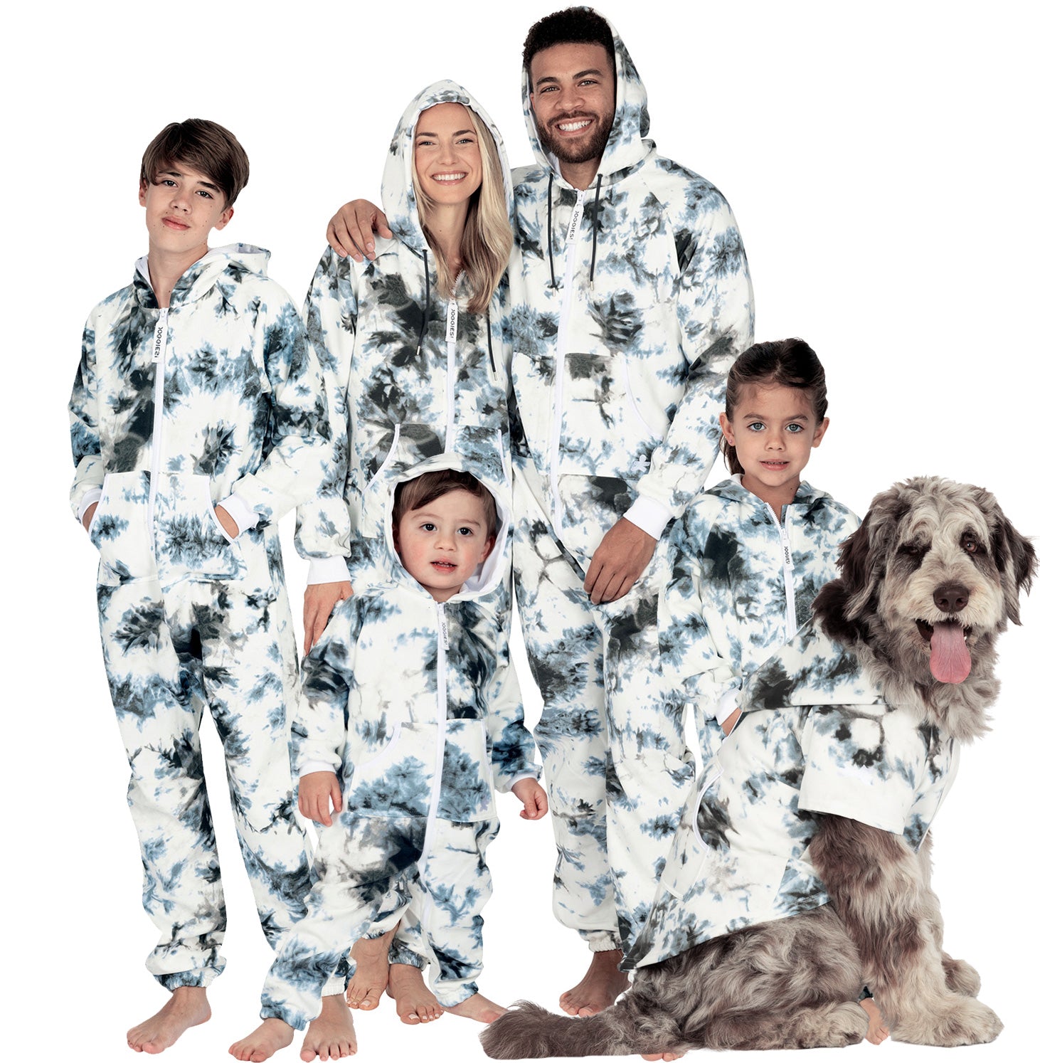 Tie Dye Black - Family Matching Hoodie Footed Pajamas