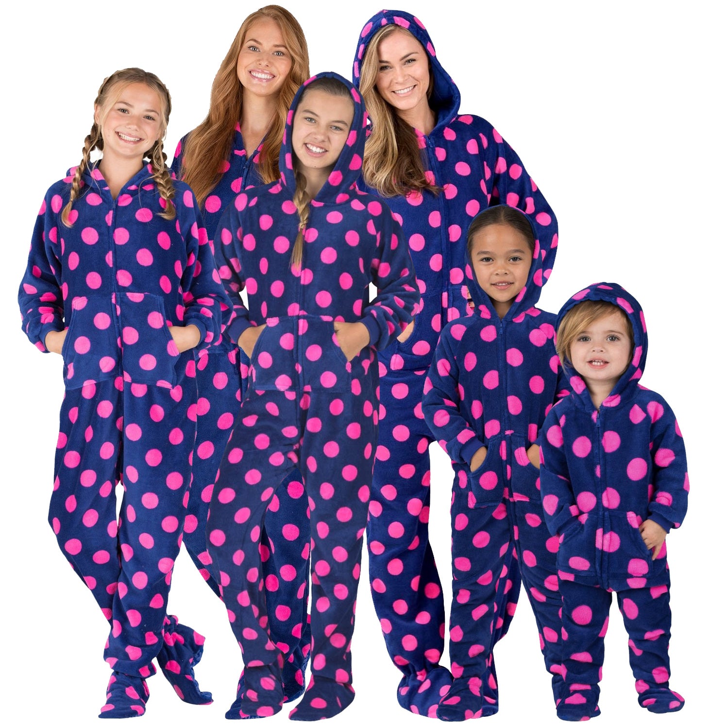 Family Matching Navy Pink Polka Hoodie Chenille Onesie