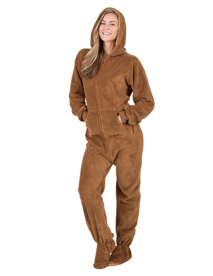 Adr Women's Hooded Footed Pajamas, Plush Adult Onesie, Winter Pjs