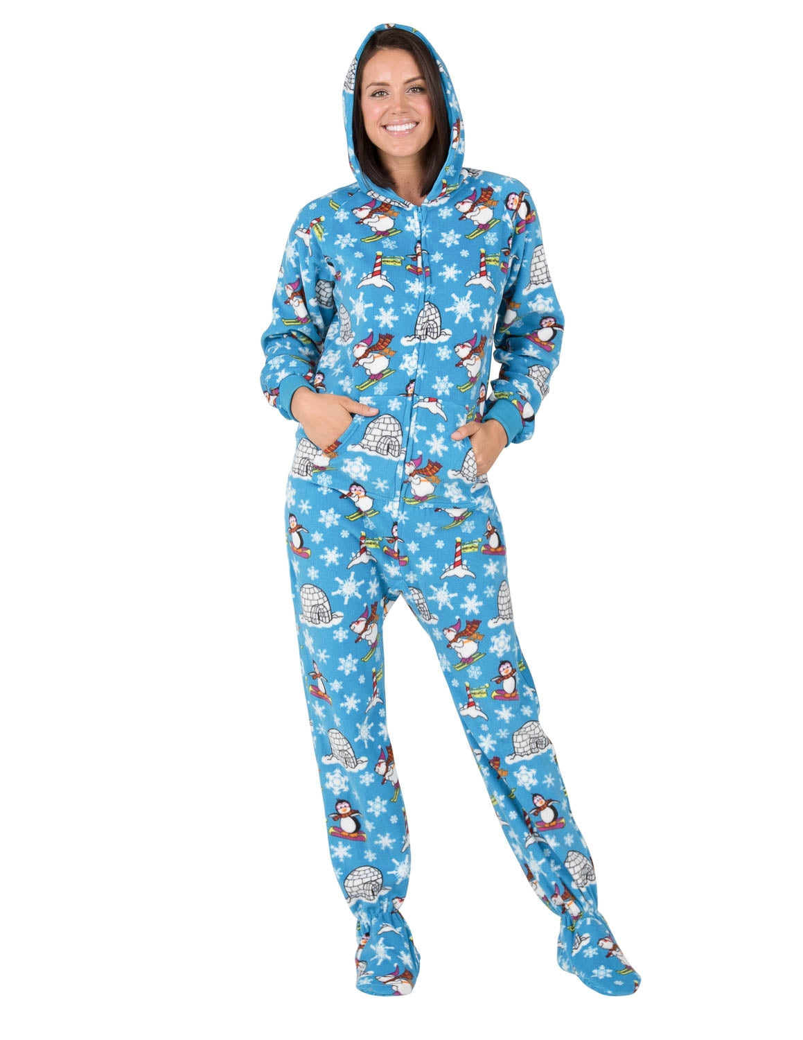 Footed Pajamas - Brilliant Blue Adult Hoodie Fleece Onesie - Adult - Small2X/Dbl Wide (Fits 5'3 - 5'6)