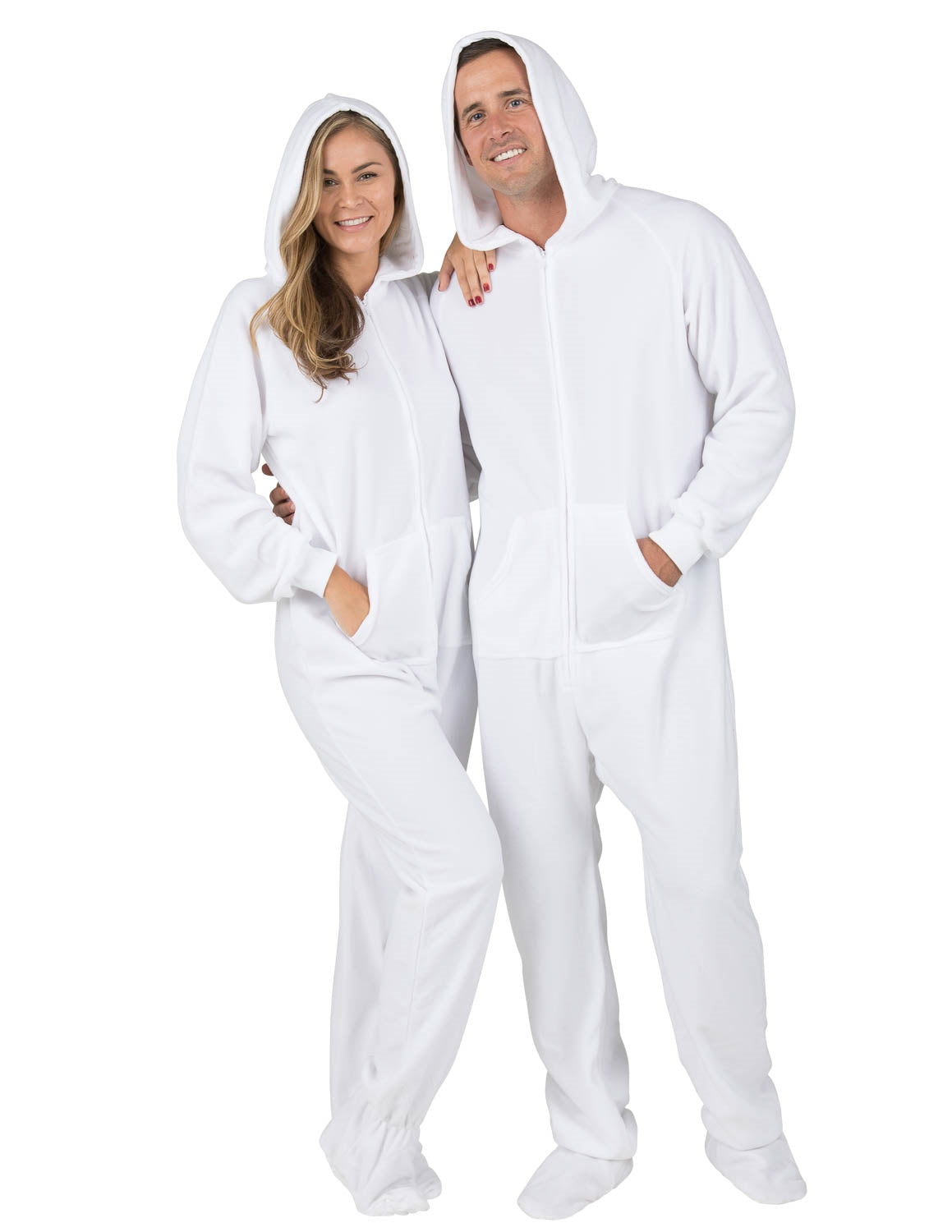 Arctic White Hoodie One Piece - Adult Hooded Footed Pajamas