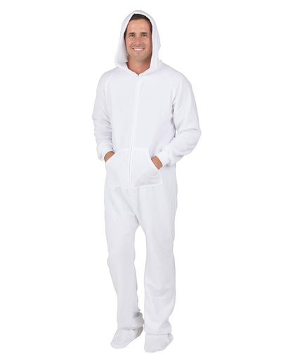 Footed Pajamas - Arctic White Adult Hoodie Fleece One Piece