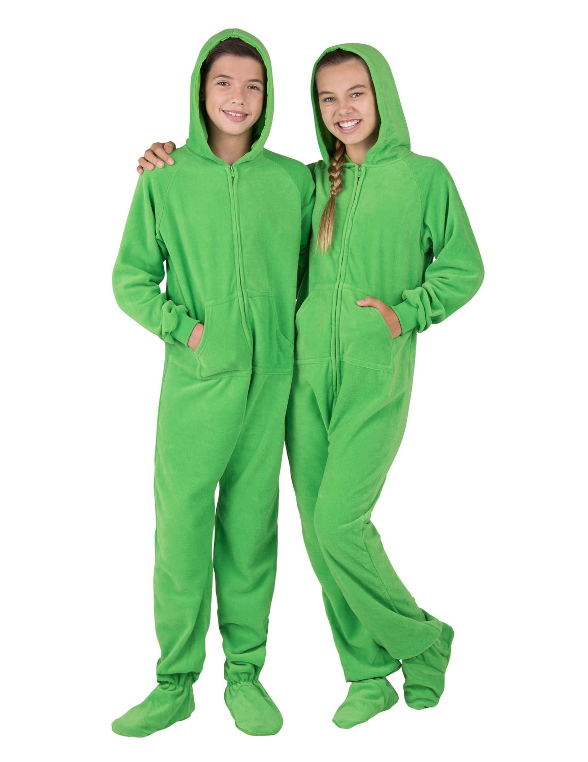 Emerald Green Hoodie One Piece - Kids Hooded Footed Pajamas