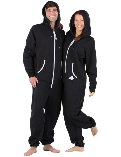 Black and White Adult Footless Hoodie One Piece Footed Pajamas