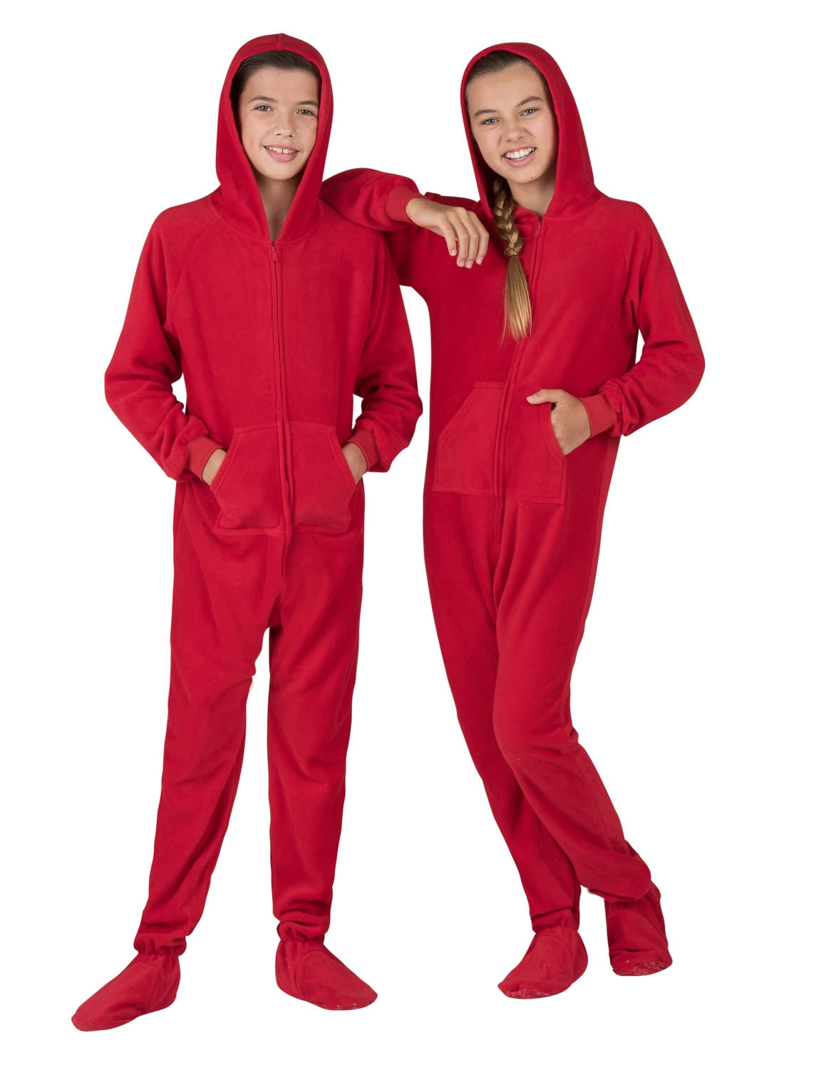 Bright Red Hoodie One Piece - Adult Hooded Footed Pajamas